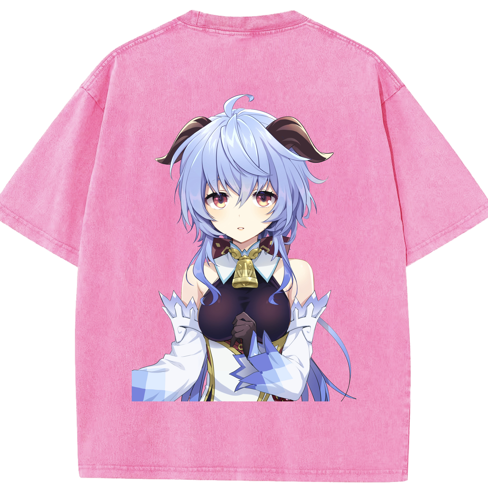 げんし神 甘雨 かんう genshin Ganyu 綿100% ヴィンテージ風 半袖Tシャツ（背面プリント）